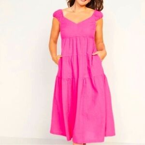 NWT! Fit & Flare Tiered Seersucker All-Day Maxi Dress - Size Medium Tall 💛